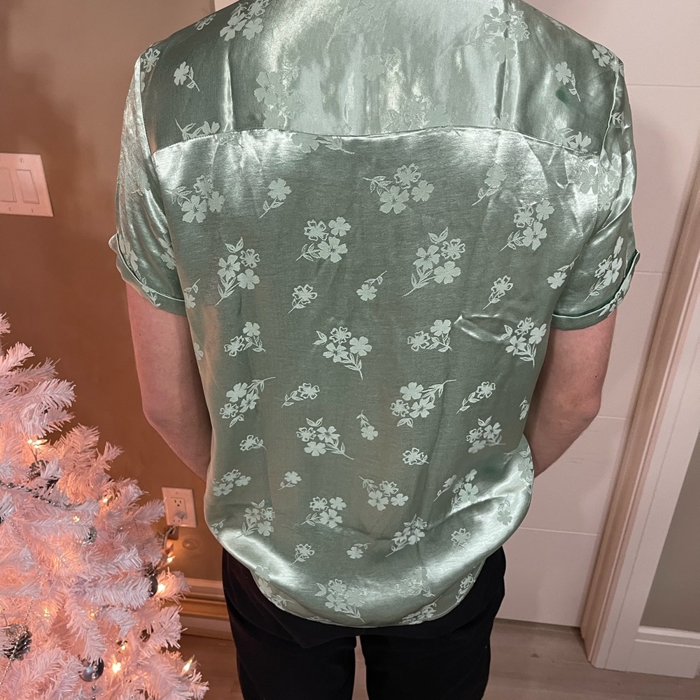 Green Satin Button Up - Picture 3 of 3